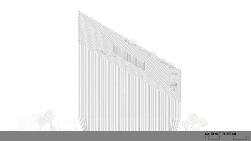 Elevation of the Bonfiglioli headquarters by Peter Pichler Architecture