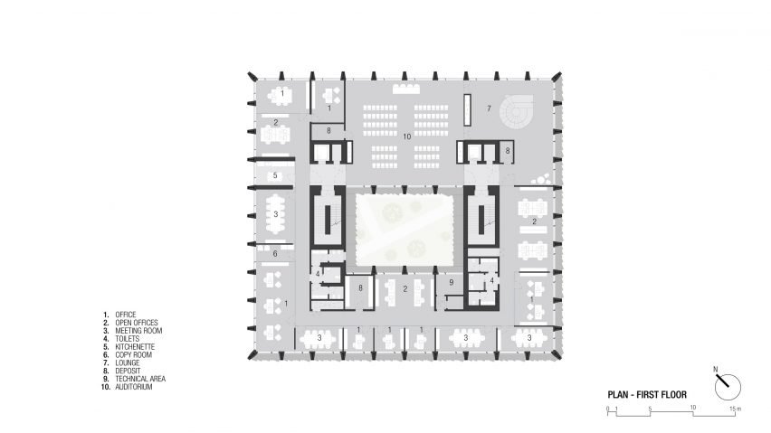 First floor plan of the Bonfiglioli headquarters by Peter Pichler Architecture