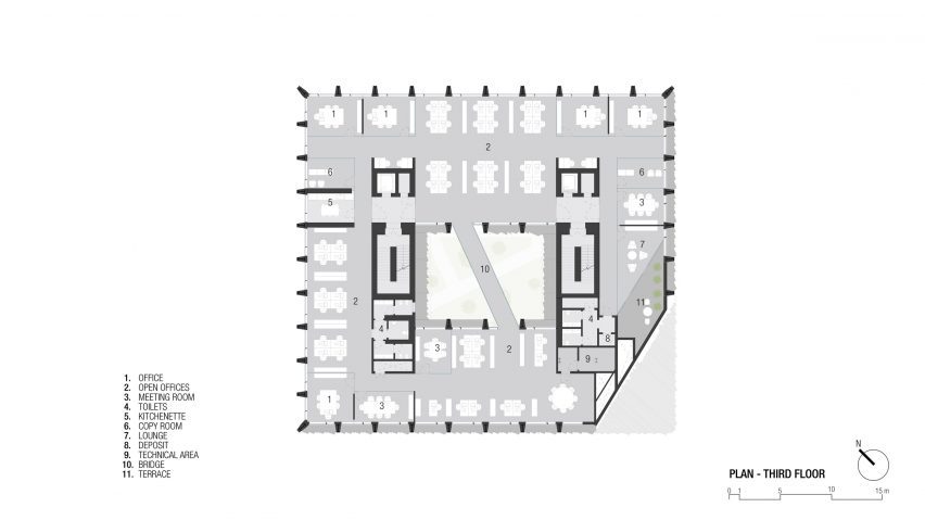 Third floor plan of the Bonfiglioli headquarters by Peter Pichler Architecture