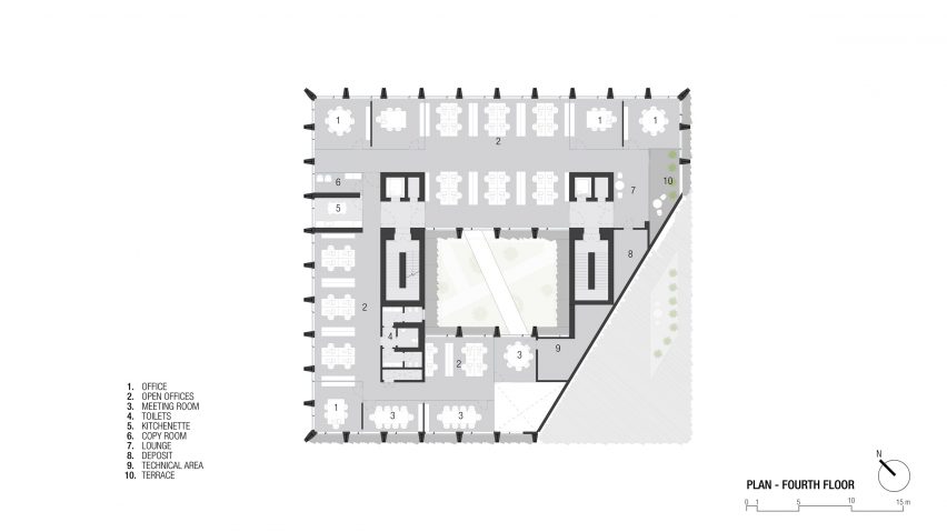 Fourth floor plan of the Bonfiglioli headquarters by Peter Pichler Architecture
