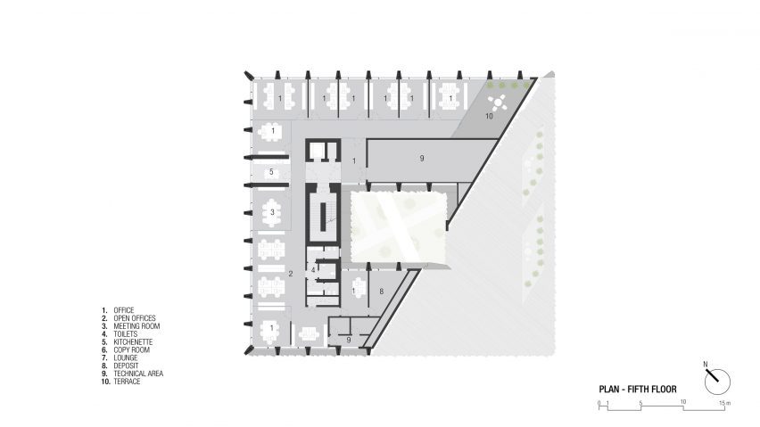 Fifth floor plan of the Bonfiglioli headquarters by Peter Pichler Architecture