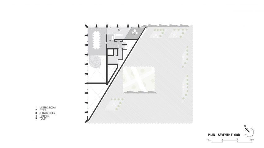Seventh floor plan of the Bonfiglioli headquarters by Peter Pichler Architecture