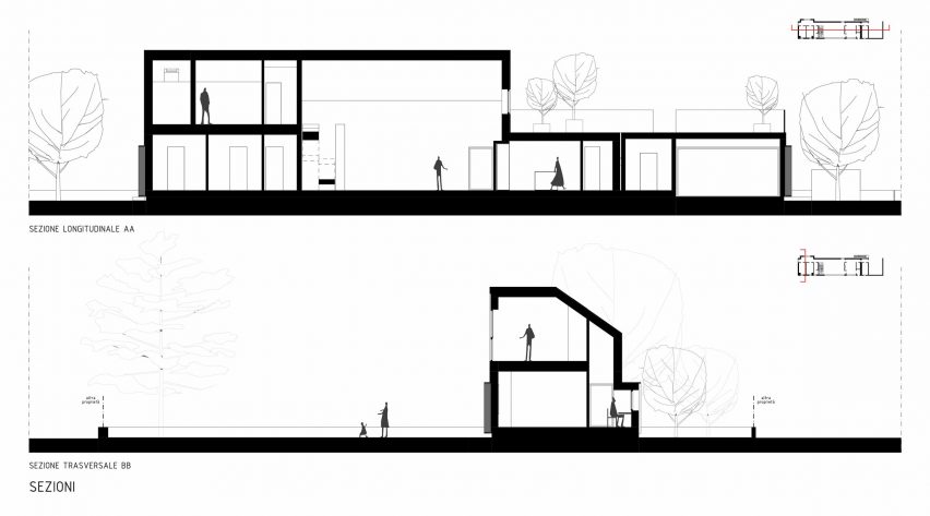 Section drawing of Casa 9 by LCA Architetti