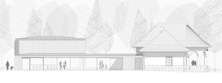 Elevation of the Normafa Ski Lodge by Hetedik Muterem and Studio Konstella