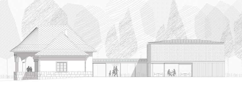 Elevation of the Normafa Ski Lodge by Hetedik Muterem and Studio Konstella