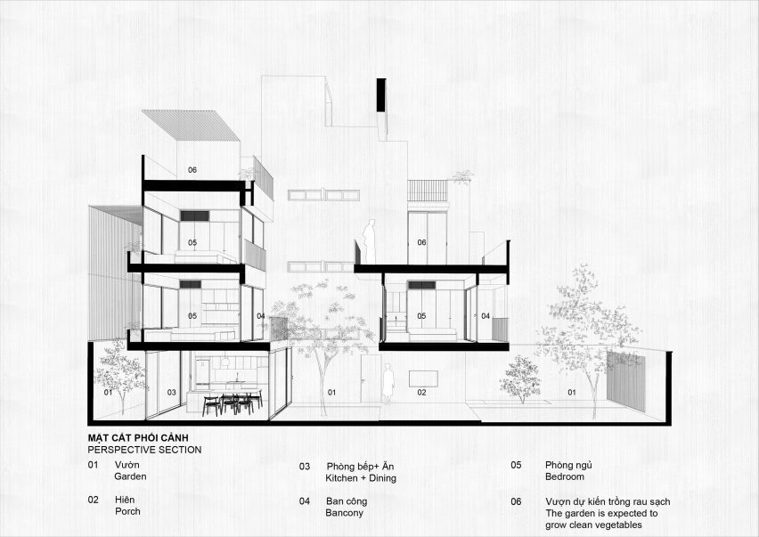 Section drawing of House for Young Families by H-H Studio