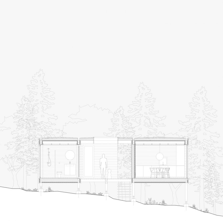 Section drawing of I/O Cabin by Erling Berg