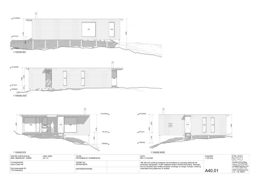 Elevation drawings of I/O Cabin by Erling Berg