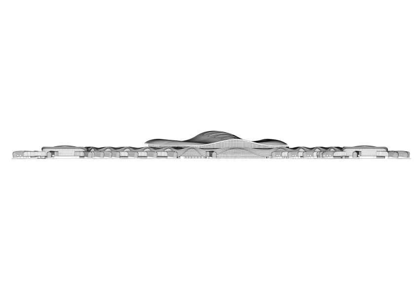 Elevation drawing of Terminal A at Zayed International Airport by KPF