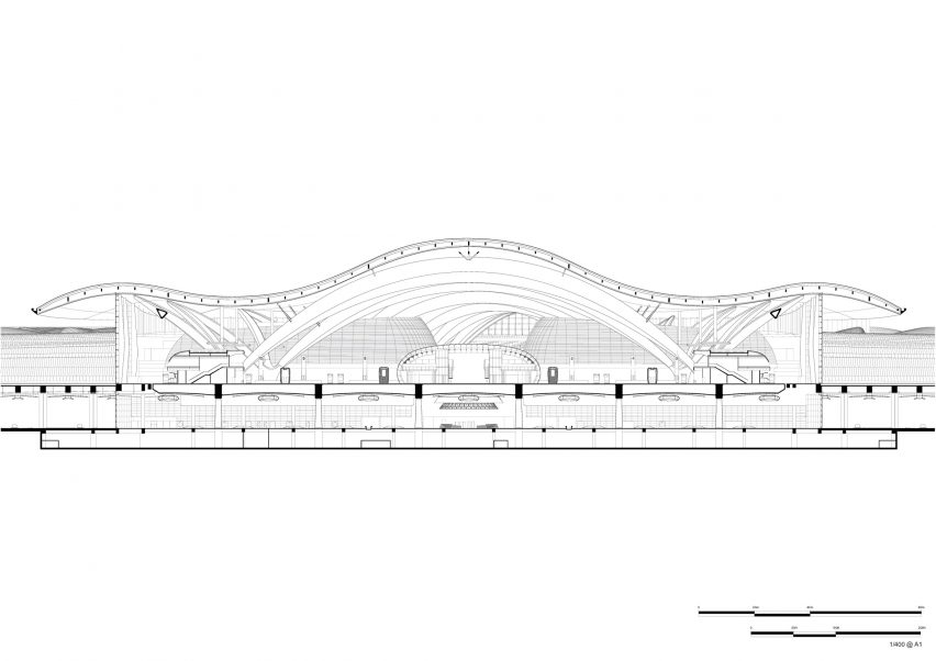 Section drawing of Terminal A at Zayed International Airport by KPF
