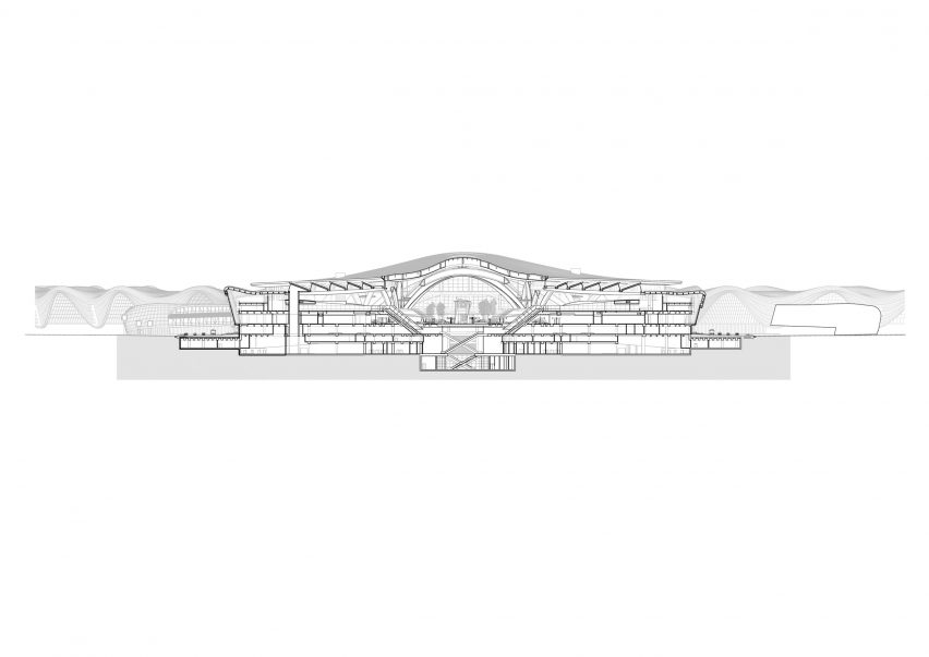 Section drawing of Terminal A at Zayed International Airport by KPF