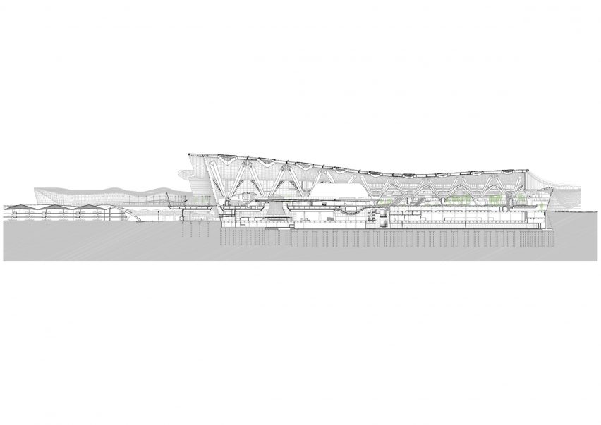 Section drawing of Terminal A at Zayed International Airport by KPF