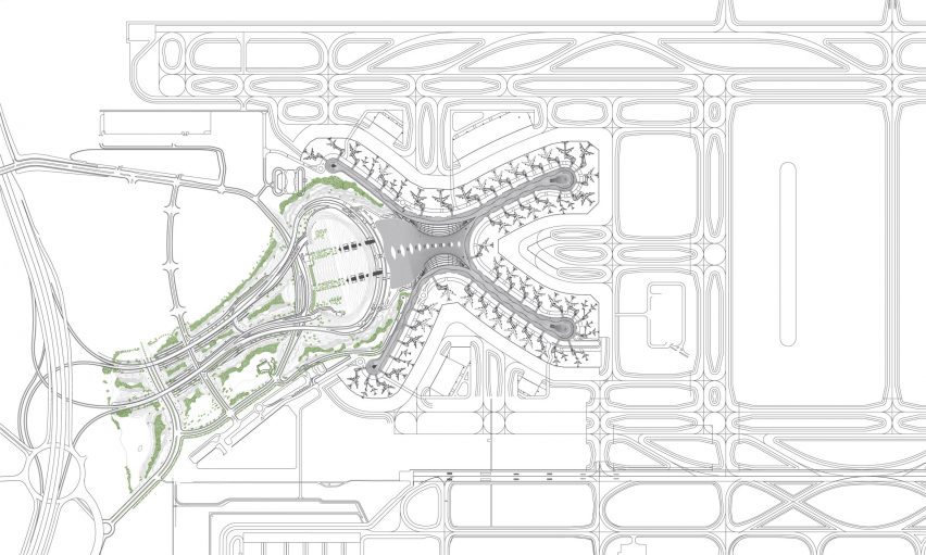Roof plan of Terminal A at Zayed International Airport by KPF