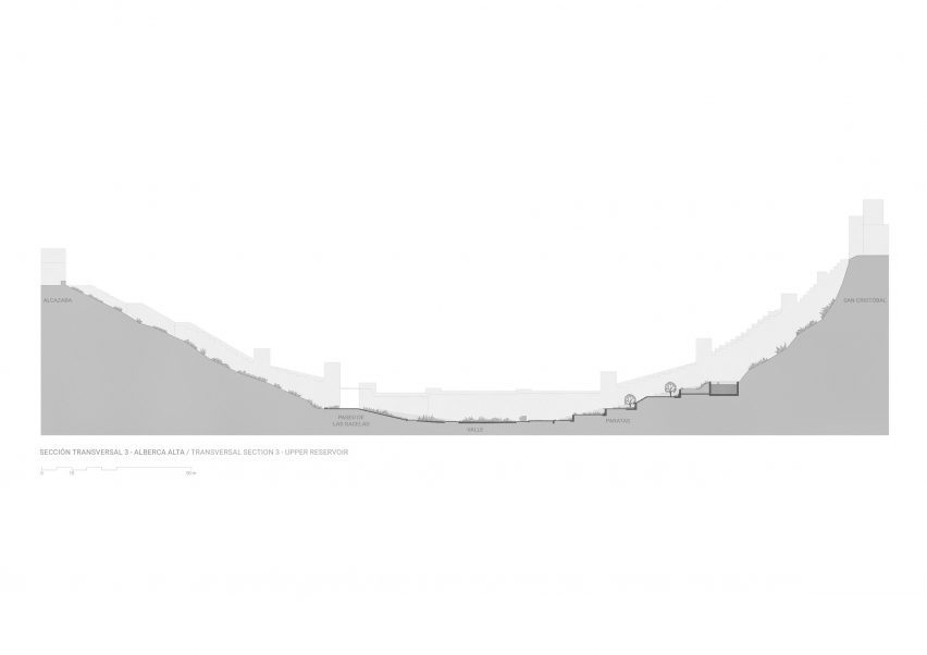 Section drawing of La Hoya Park by Kauh Arquitectura