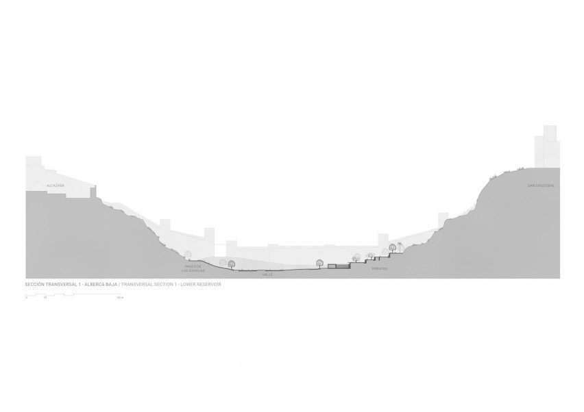 Section drawing of La Hoya Park by Kauh Arquitectura