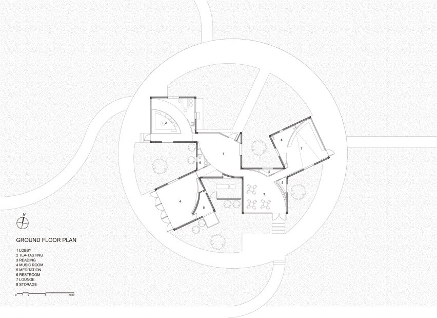 Ground floor plan of The Library in Ice-Chrysanthemum Field by Atelier Xi