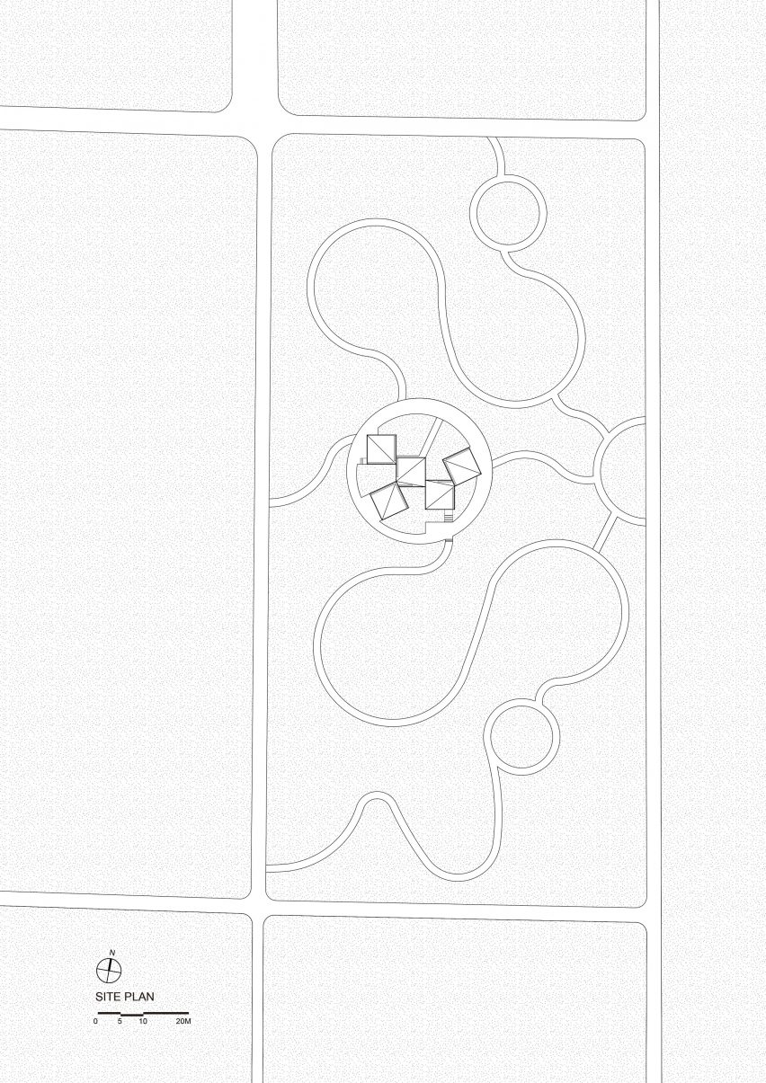 Site plan of The Library in Ice-Chrysanthemum Field by Atelier Xi