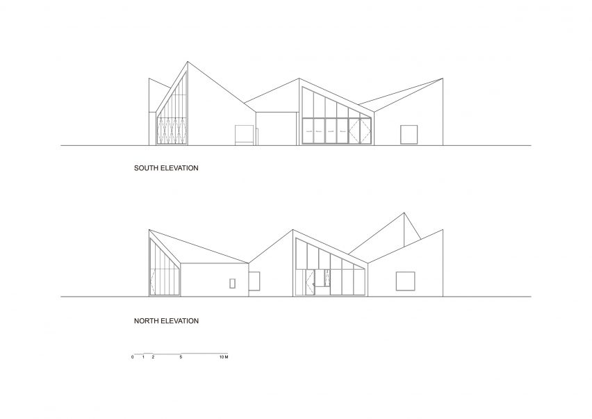 Elevation drawing of The Library in Ice-Chrysanthemum Field by Atelier Xi