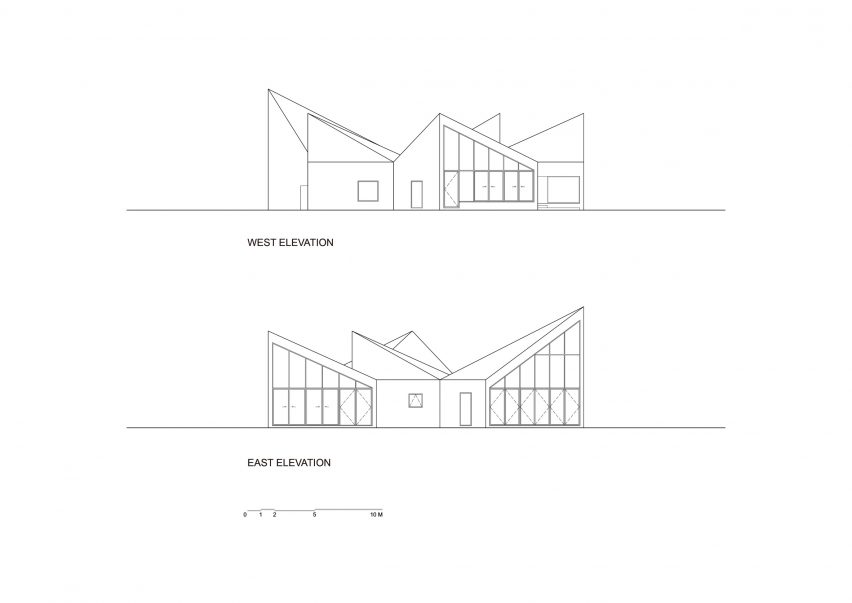 Elevation drawing of The Library in Ice-Chrysanthemum Field by Atelier Xi