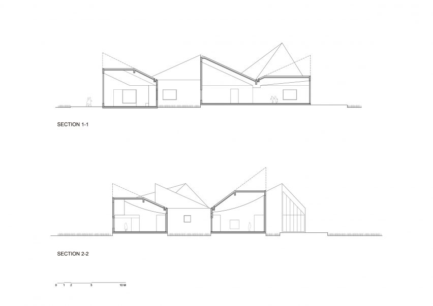 Section drawing of The Library in Ice-Chrysanthemum Field by Atelier Xi