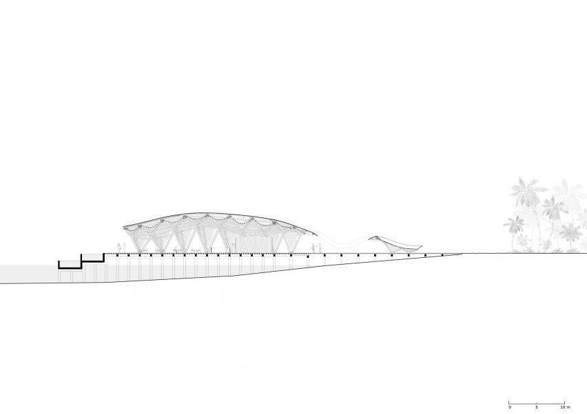 Section drawing of Overwater Restaurant by Atelier Nomadic