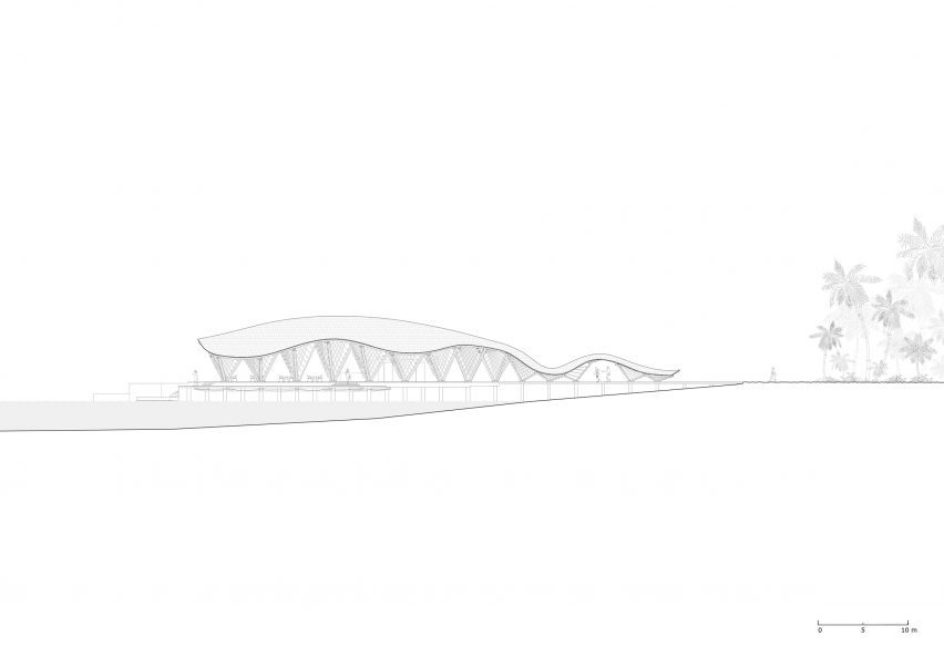 Elevation drawing of Overwater Restaurant by Atelier Nomadic