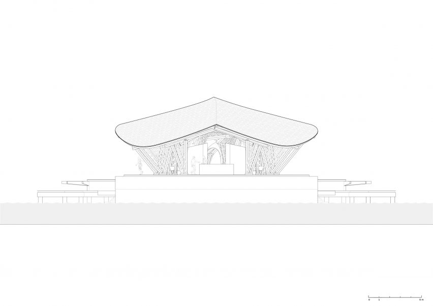 Elevation drawing of Overwater Restaurant by Atelier Nomadic