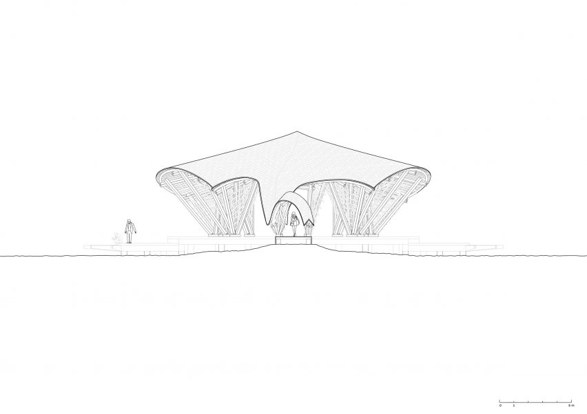 Elevation drawing of Overwater Restaurant by Atelier Nomadic