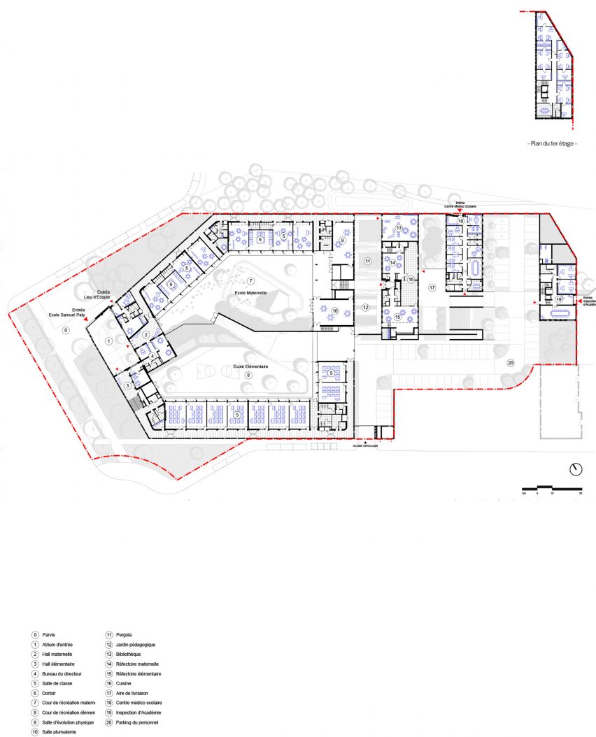 Plan drawing of Samuel Paty School by Ateliers O-S and NAS Architecture