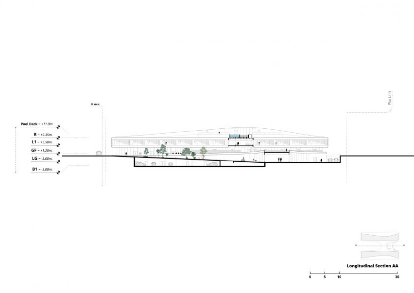 Section drawing of The H Residence by Tariq Khayyat Design Partners