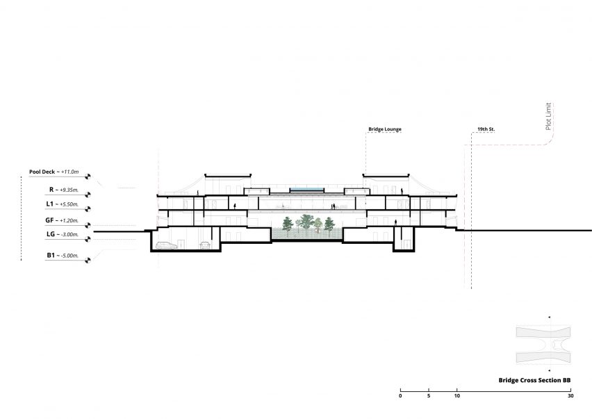 Section drawing of The H Residence by Tariq Khayyat Design Partners