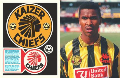 Spread from AFROSPORT by Mami Wata exploring Kaizer Chiefs logo