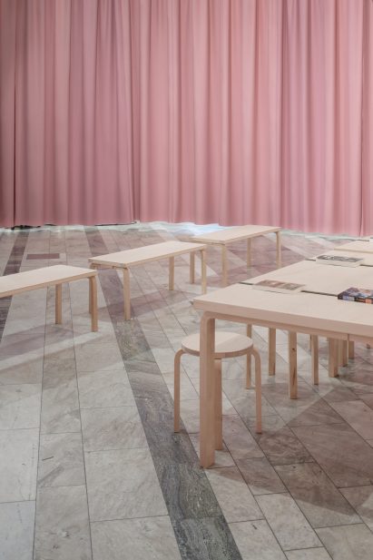 Pink curtain by Maharam