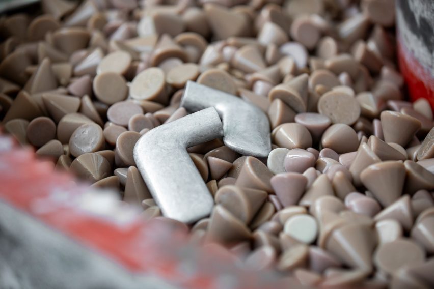 Photo of aluminium door handles in the process of being made