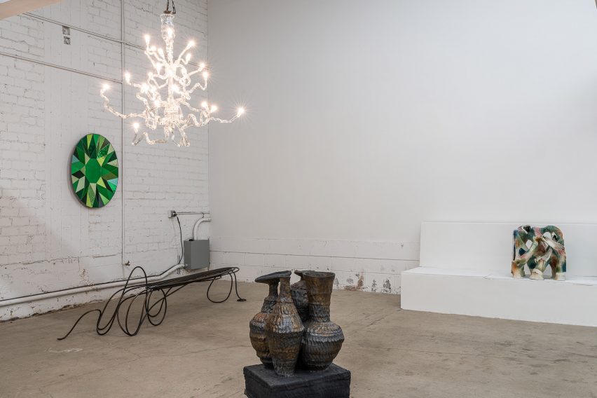 A light pendant and vase in the studio