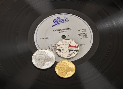 Colourful coins featuring singer George Michael