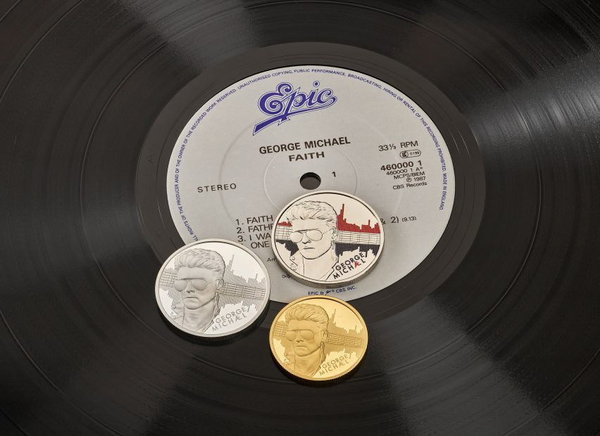 Colourful coins featuring singer George Michael