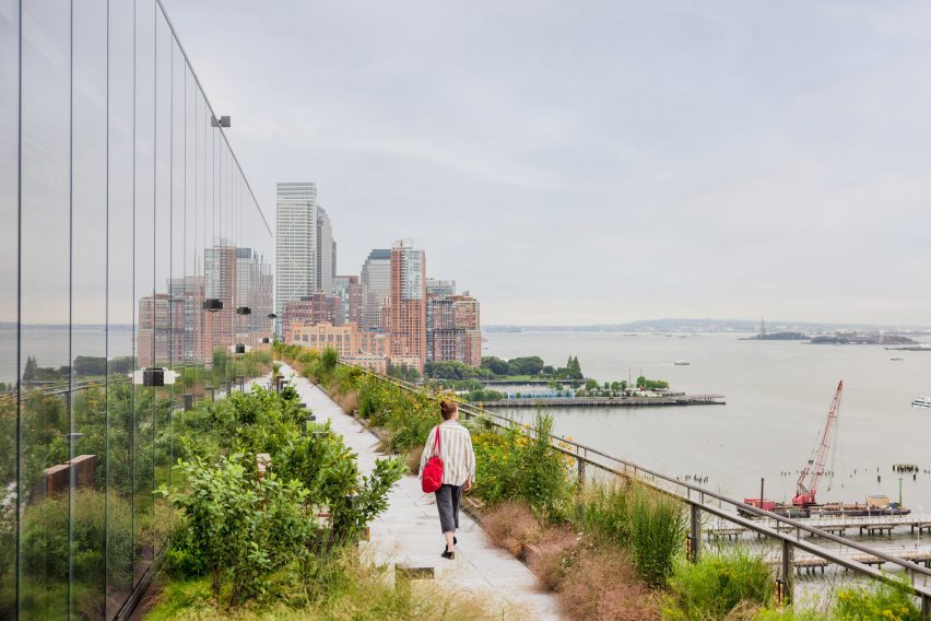 Person walking on elevated pathway