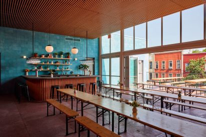 Interior space with blue tiles