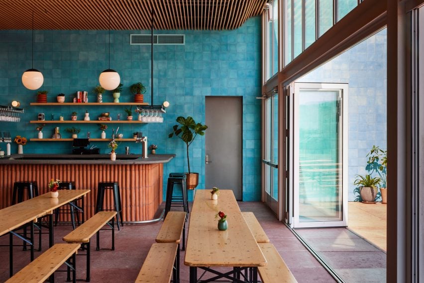 Blue tile wall
