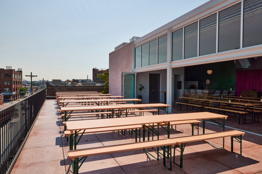 Picnic tables on terrace