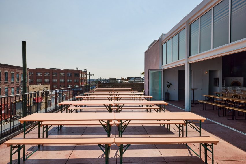Picnic tables on terrace