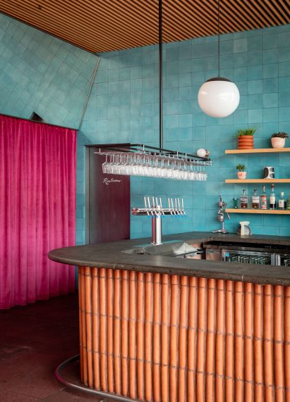 A terracotta clad bar