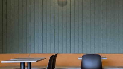 Patterned Groove wall panels in blue by Autex Acoustics