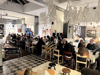Hanna Nova Beatrice welcoming guests alongside Andrea Trimarchi of Formafantasma