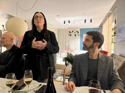 Hanna Nova Beatrice welcoming guests alongside Andrea Trimarchi of Formafantasma