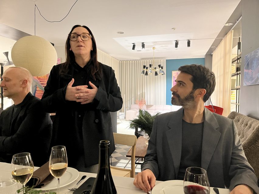Hanna Nova Beatrice welcoming guests alongside Andrea Trimarchi of Formafantasma