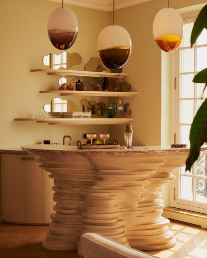 Blocky wooden drinks bar