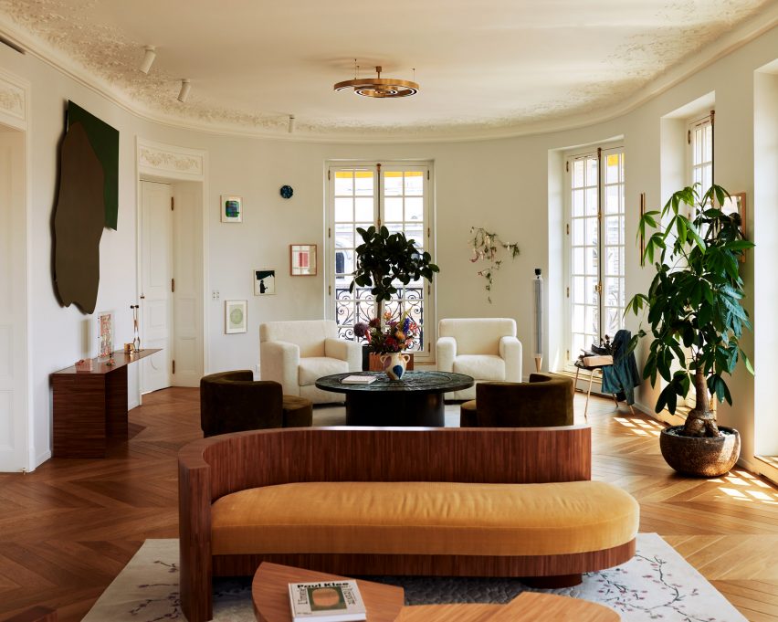 Living room with flower rug