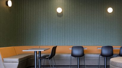 Patterned Groove wall panels in blue by Autex Acoustics